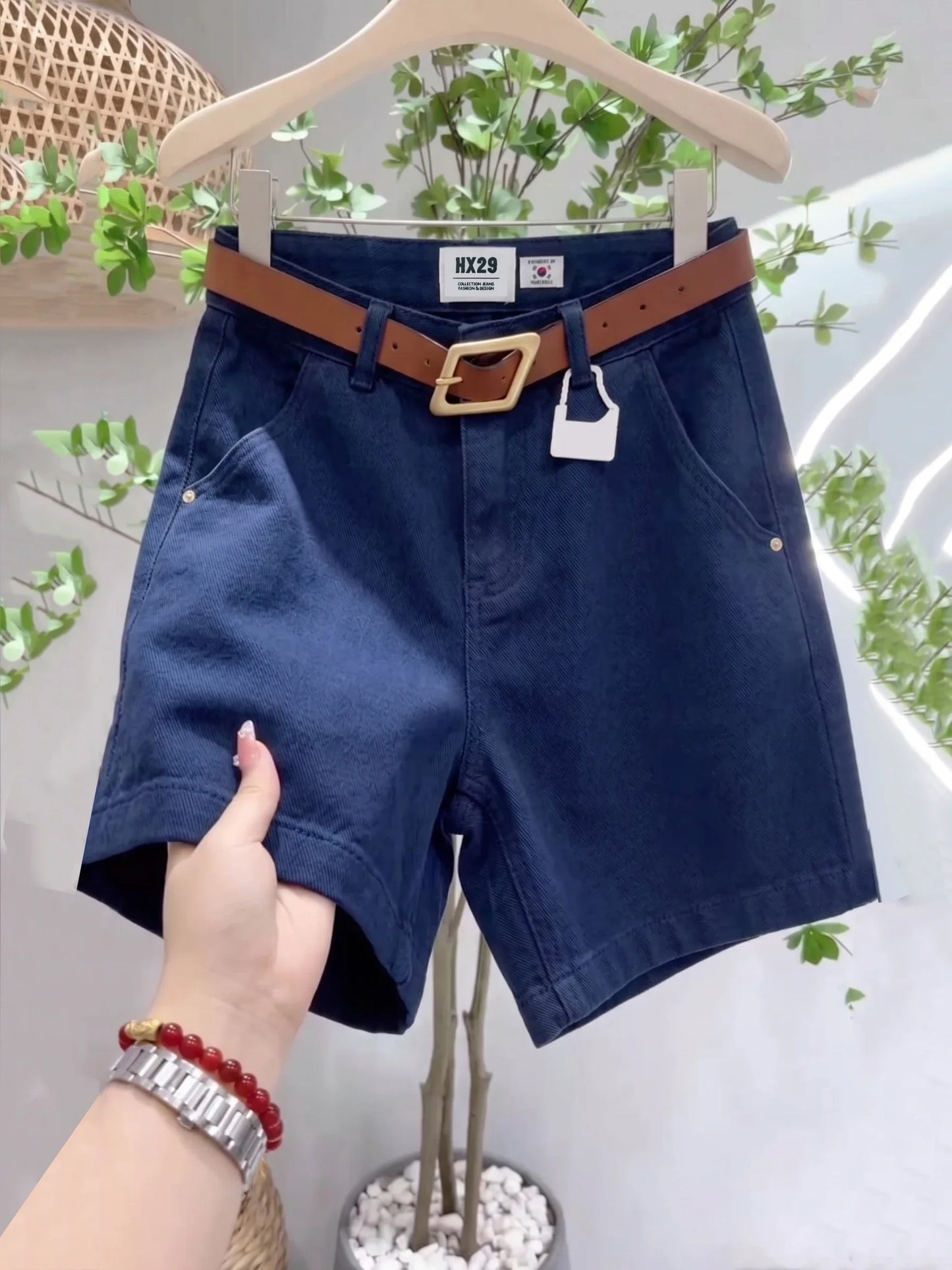 High Waist Wide Leg Jeans Green Matcha Women's Summer Loose Slimming Shorts Versatile Cotton Stretch Denim Casual High Waist