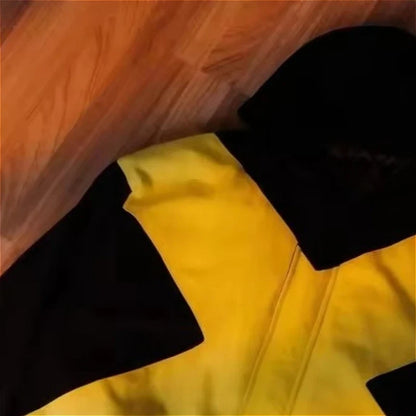 2026 American fashion brand black and yellow cross-shaped jacket high street style loose stand-up collar zipper cardigan jackett