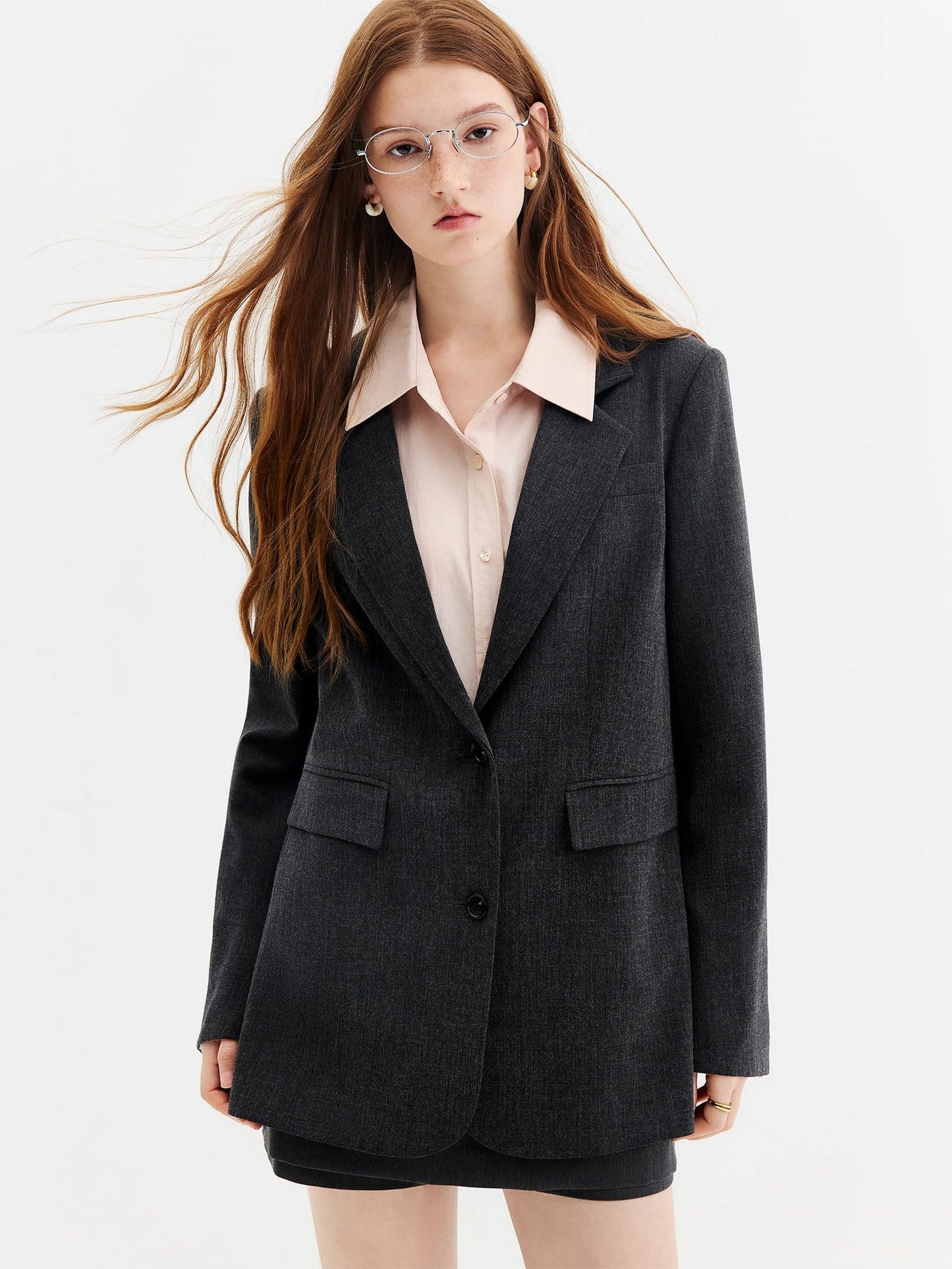 Retro-style Commuter Color-blocked Turn-up Cuff Blazer for Women 2026 Autumn New Style Single-breasted Coat Solid