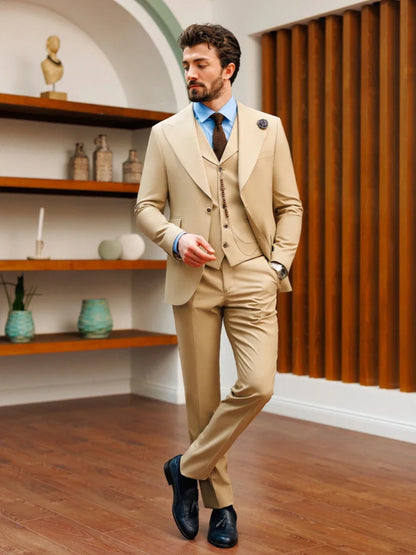 High Quality Stylish Men's Suits Blazer Vest Pants 3 Pieces Customized Classic Suit Set For Men Handsome Tuxedo Party Prom Wear