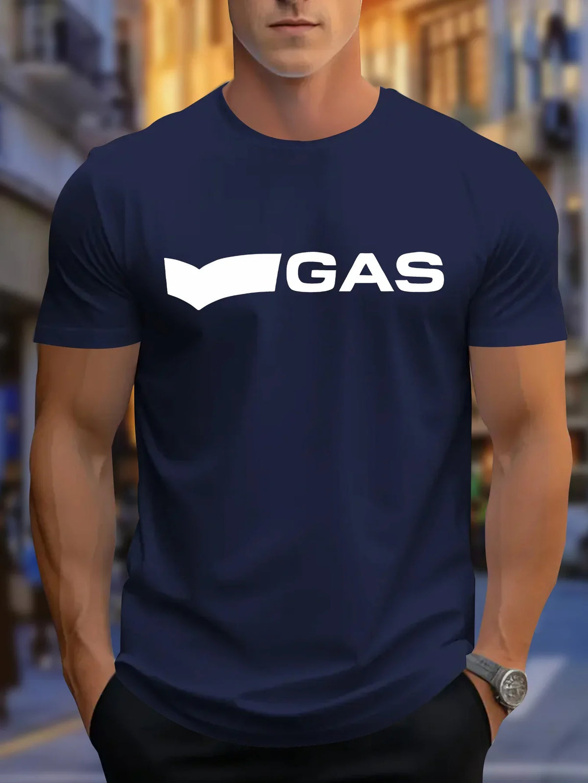 Men's Summer 100% Pure Cotton Fashionable Casual Sports Loose GAS Letter Pattern Printed Round Neck Short Sleeved T-shirt Top