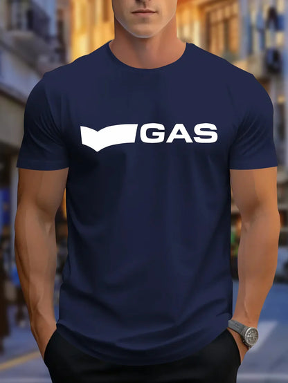 Men's Summer 100% Pure Cotton Fashionable Casual Sports Loose GAS Letter Pattern Printed Round Neck Short Sleeved T-shirt Top