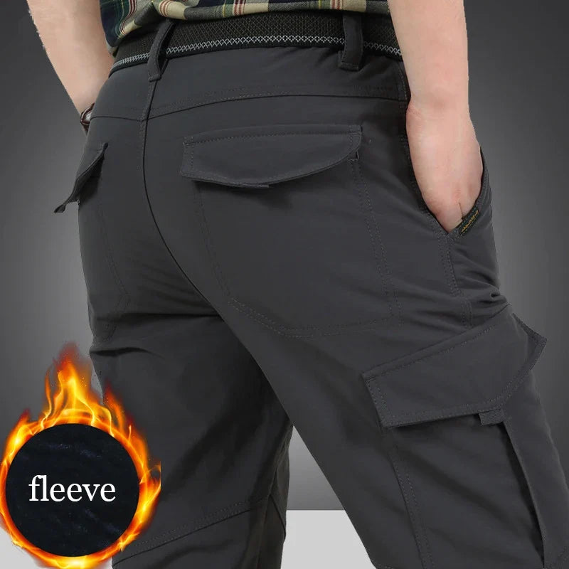 New Tactical Pants Men Winter Outdoor Work Casual Cargo Trousers Waterproof Fleece-lined Pants Elastic Hiking Traveling Workwear