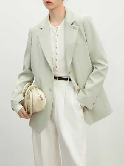 Versatile Elegant Style Blazer Jacket for Women 2025 New Arrival Unique Design Office Loose Top Green Chic Coat 25FS11075