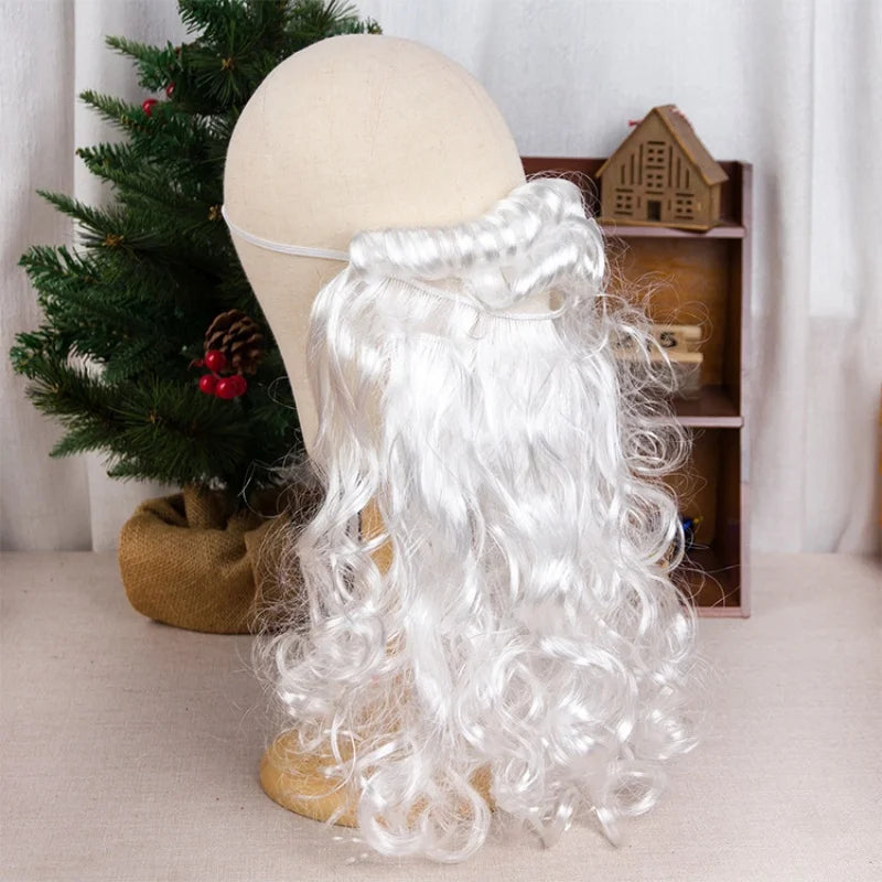 Santa Beard Christmas Costume Set,3pcs/set (Santa Claus Fake Long Beard and Hat,Storage Bag),Santa Beard Costume Accessories
