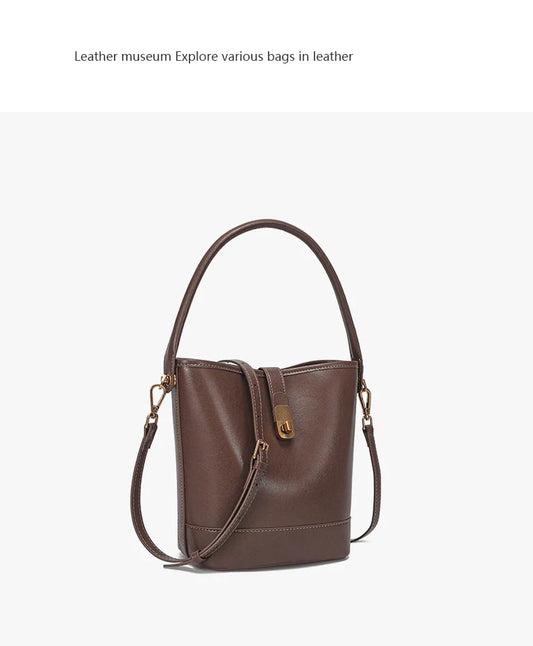 Women's Genuine Cow Leather Shoulder Bags Ladies Fashion Versatile Designer Luxury Crossbody Bag Female Bucket Handbags for lady