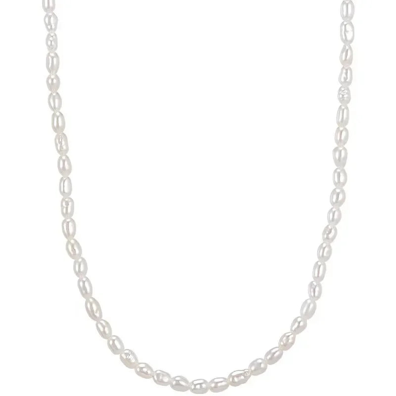 2.5-3.5mm Rice Shape Freshwater Pearl Necklaces 40cm Length 925 Sterling Silver Collar Necklaces for Women Jewelry Gift