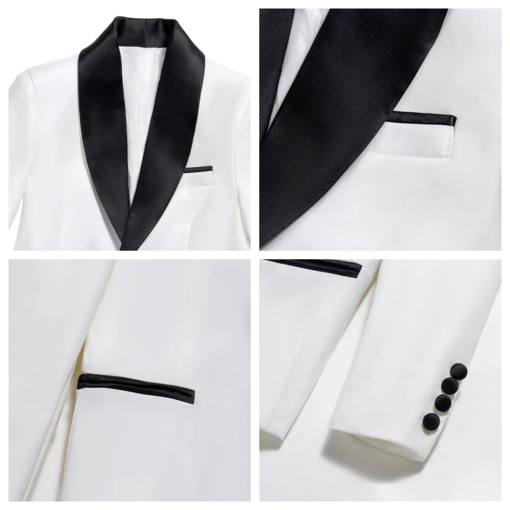 Fast Delivery White Boys Suits 4 Pieces, Stylish Shawl Lapel Kids Slim Fit Suit Set Party Outfit, Smart Children's Tuxedo 2-20T