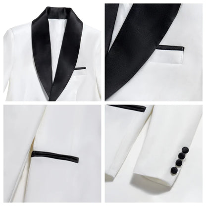 Fast Delivery White Boys Suits 4 Pieces, Stylish Shawl Lapel Kids Slim Fit Suit Set Party Outfit, Smart Children's Tuxedo 2-20T