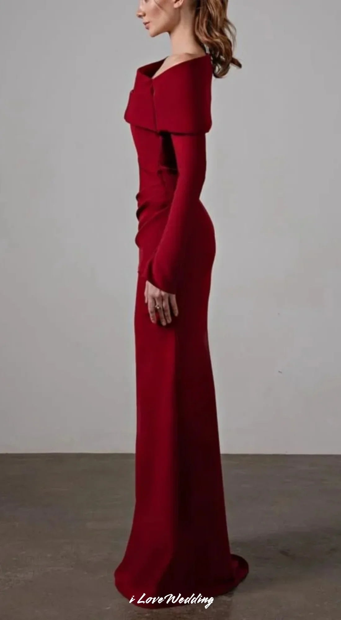 Red off the Shoulder Evening Dress Tight Mermaid Long Sleeve Bridesmaid Dress 2025 Satin Formal Dress Pleated Corset Customized