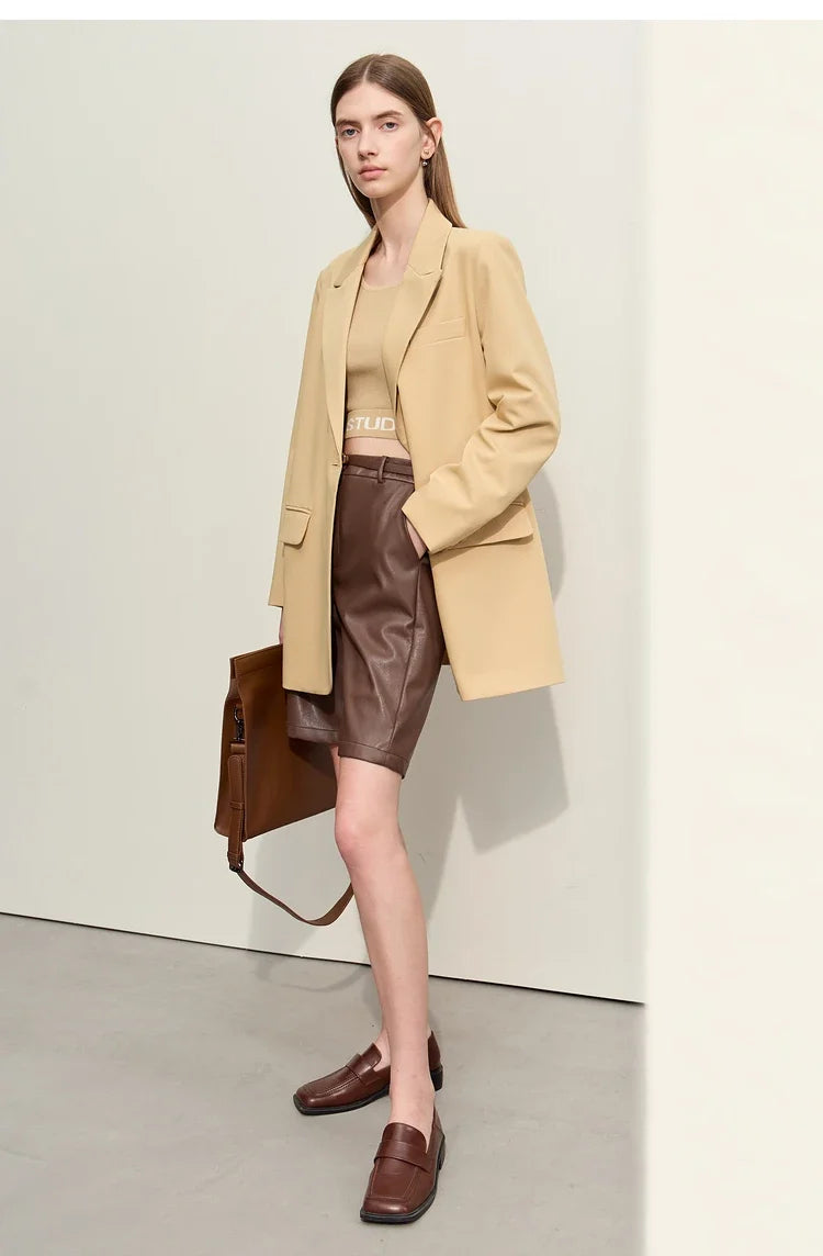 Minimalism Blazer for Women Korean 2023 Sping New Loose Office Lady Women's Jacket Fashion Black Solid Female Coat 12321065