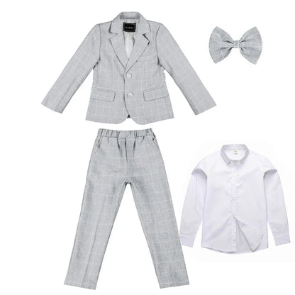 Boys Suit Wedding Ring Bearer Outfit Kids Suit Set Plaid Striped Blazer Suit Pants Bow Tie Pink Suit 2-14Years