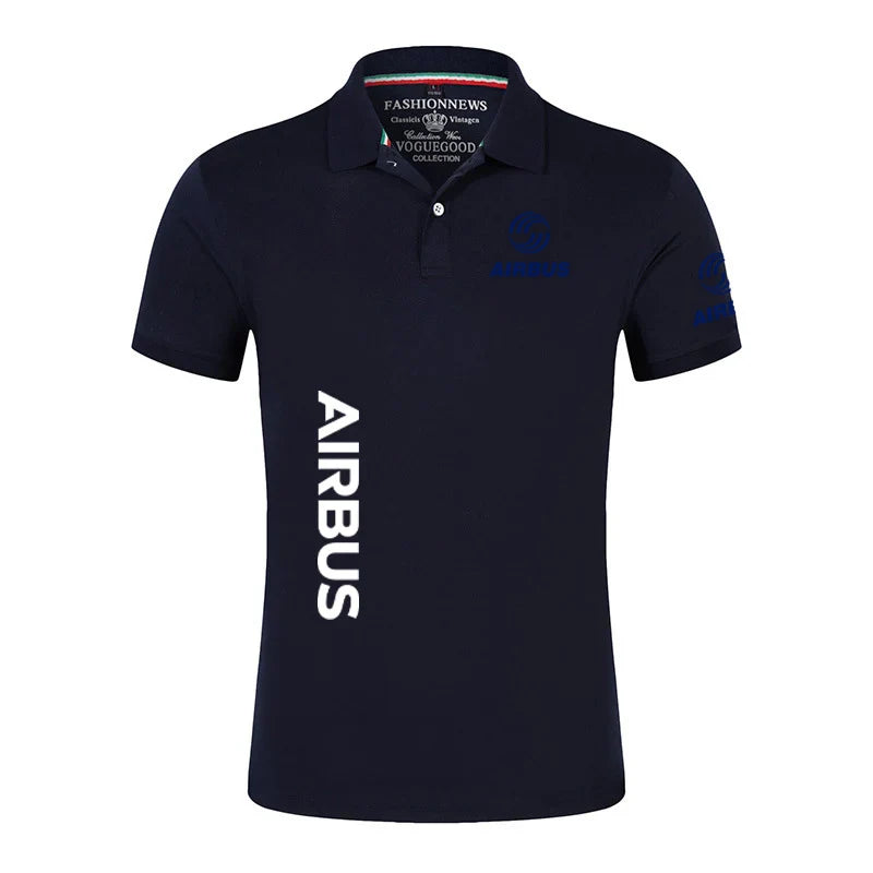 2024 New Solid Color Men AIRBUS AVIATION Flight Lapel  Polo Shirt Bare Stand Collar T-shirt European Loose Short Sleeves Tops