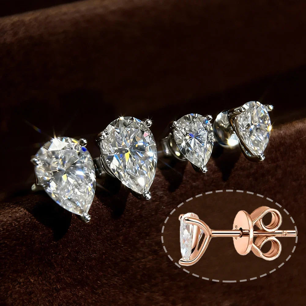 Certified Water Drop Moissanite Stud Earrings for Women Men 0.5/1/2/4CT 925 Silver Solitaire Pear Cut Lab Diamond Ear Studs