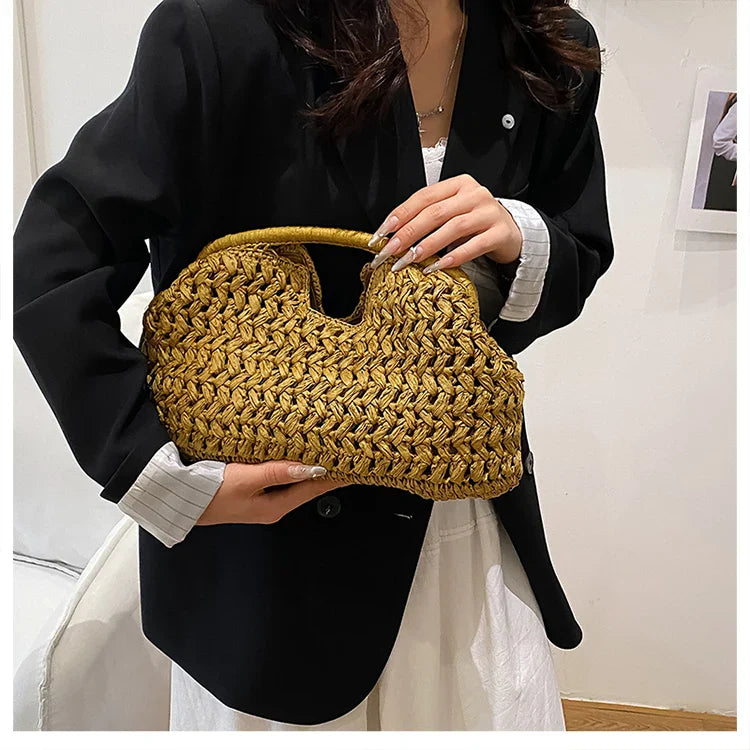 New Summer Beach Bag for Women Clutch Bag Luxury Designer Straw Bags Tote Handbag Fashion Woven Rattan Bags Female Travel Purse