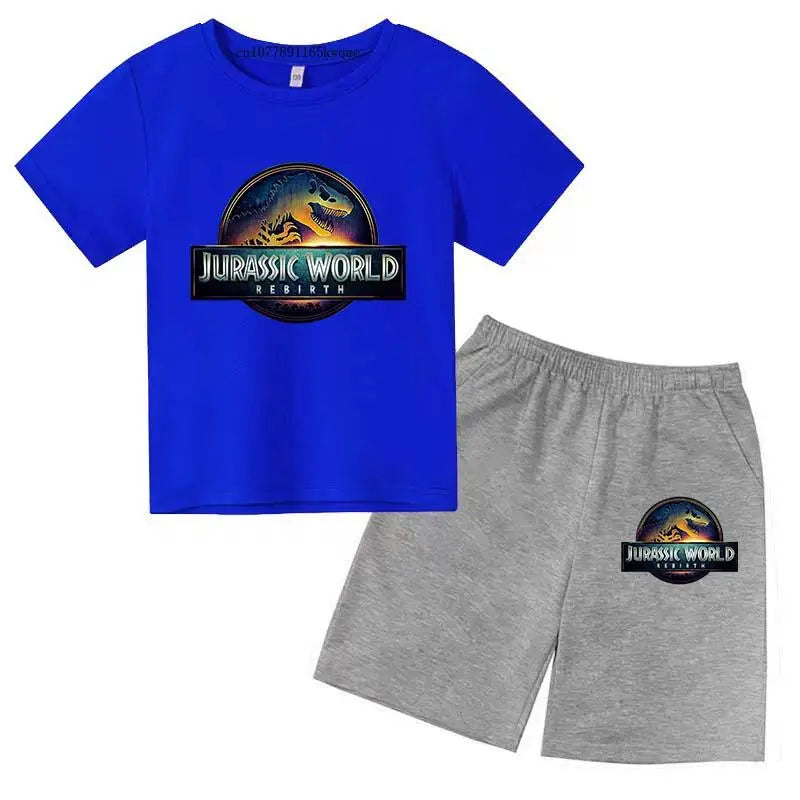 Jurassic World 4 Kids Summer Casual Breathable O-neck Tees+Pants 2pcs Sportsuits 2-13 Years Boys Girls Children Top Outfits Sets