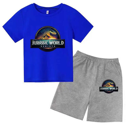 Jurassic World 4 Kids Summer Casual Breathable O-neck Tees+Pants 2pcs Sportsuits 2-13 Years Boys Girls Children Top Outfits Sets