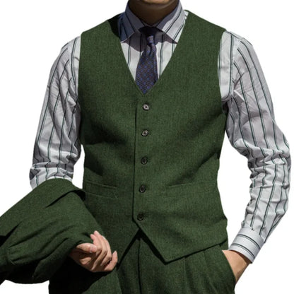 Men Suit Green Herringbone Single Button Waistcoat For Wedding Birthday Banquet Business Daily Work Set Men Suit Vest