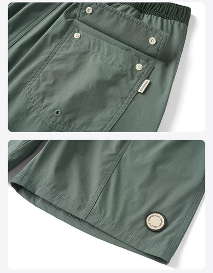 2025 Summer New 145gsm Elastic Fabric Beach Shorts Men Contrast Color Drawstring Athletic Shorts