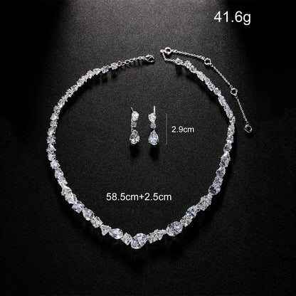 Full Zircon V Shape Neckalce Earrings Set High Quality Jewelry Fashion Show Bling Crystal Bridal Jewelry Set Bridal Wedding Gift