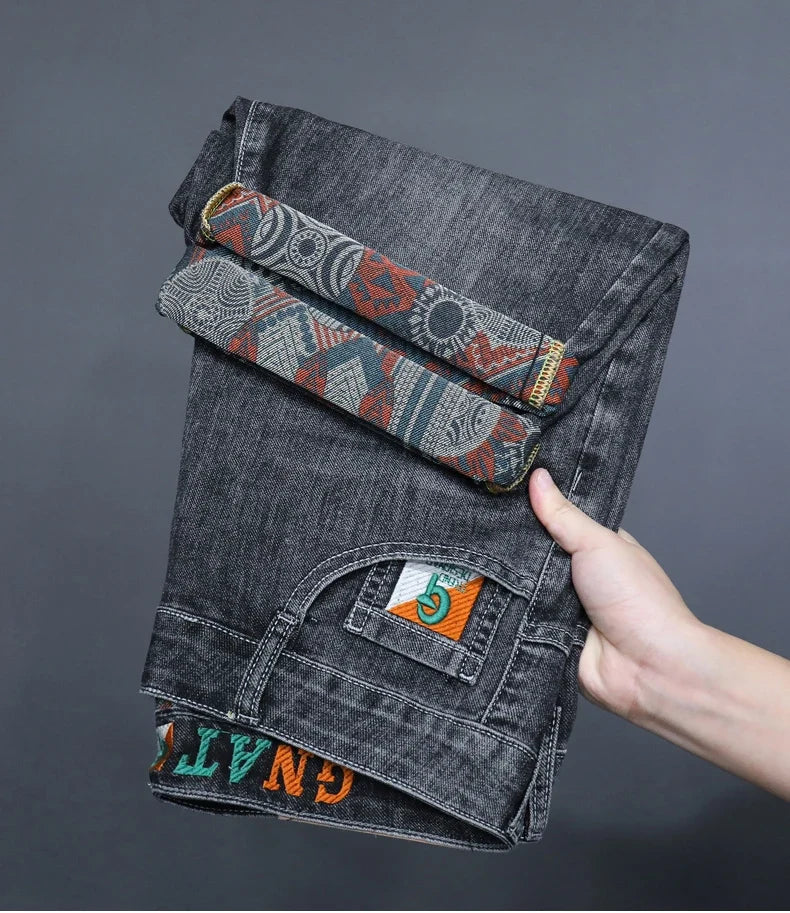 Summer New Men's Embroidered Denim Shorts Fashion Straight Slim Personality Streetwear Jeans Male Bermuda Male Short Pants
