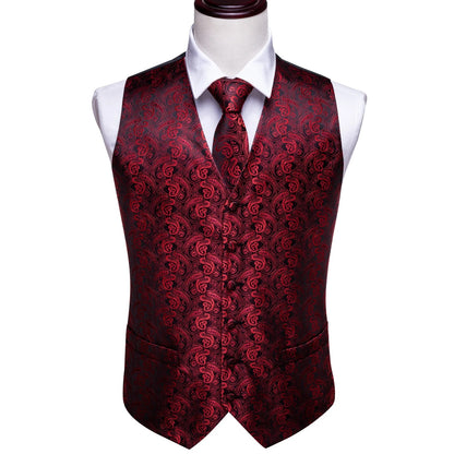Green Suit Vest Men Paisley Waistcoat Plaid Silk Tie Handkerchief Cufflinks for Wedding Summer Vests Tuxedo MJ-2004 Barry.Wang