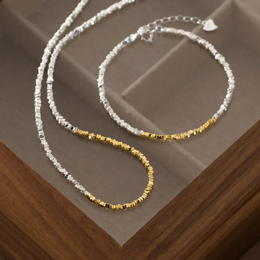 Bracelets Perles Irrégulières Simples 15+4.5cm Pour Femmes Argent 925 Or Design Bracelet Femme Argent Sterling 925