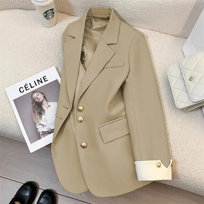 2026 New Temperament Commuting Suit Jacket Spring Autumn Women Blazers Notched Lapel Lined Design Sense Lady Suit Coats Trend