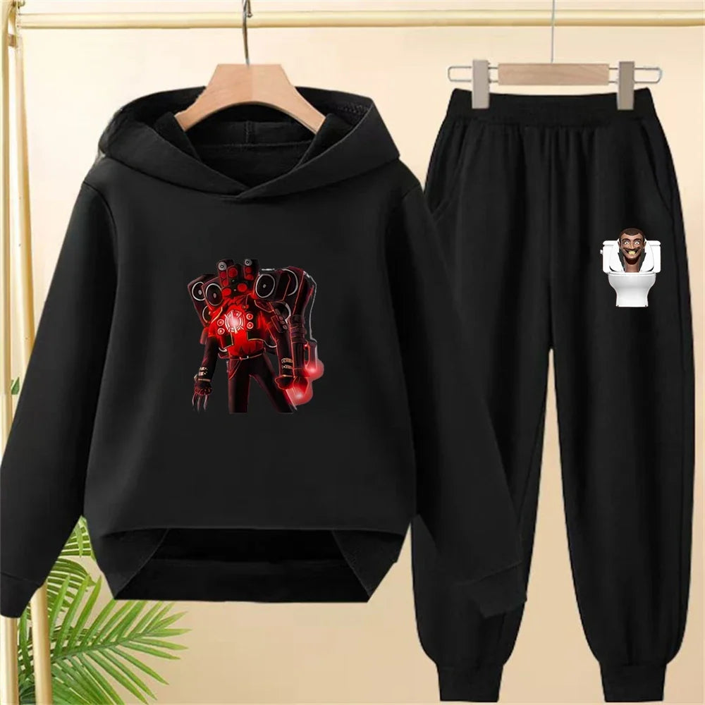 Skibidi Toilet Children's Autumn Winter Hoodie Black Pullover Boys Girls Toddler 2-12Yrs Top+Trousers Coat Casual Fashion Set