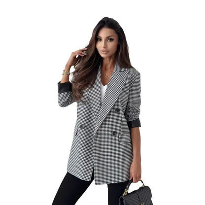 Autumn Winter New Style Women's Suit Coat Long Sleeve Double Buttoned Outerwear Top Cross-Border Fashion Polyester Fiber