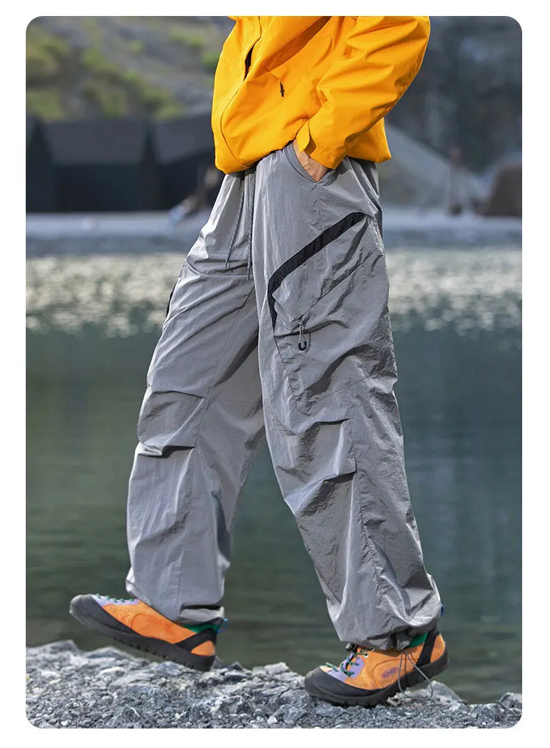 Autumn Hiking Pants Outdoor Patchwork Waterproof Mountaineering Zippered Trousers Male Elastic Waist Camping Fishing Cargo Pants