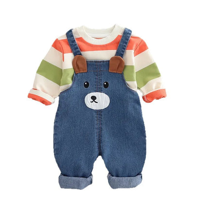 New Spring Autumn Baby Clothes Suit Children Boys Striped T-Shirt Overalls 2Pcs/Sets Infant Girls Clothing Set Kids Tracksuits