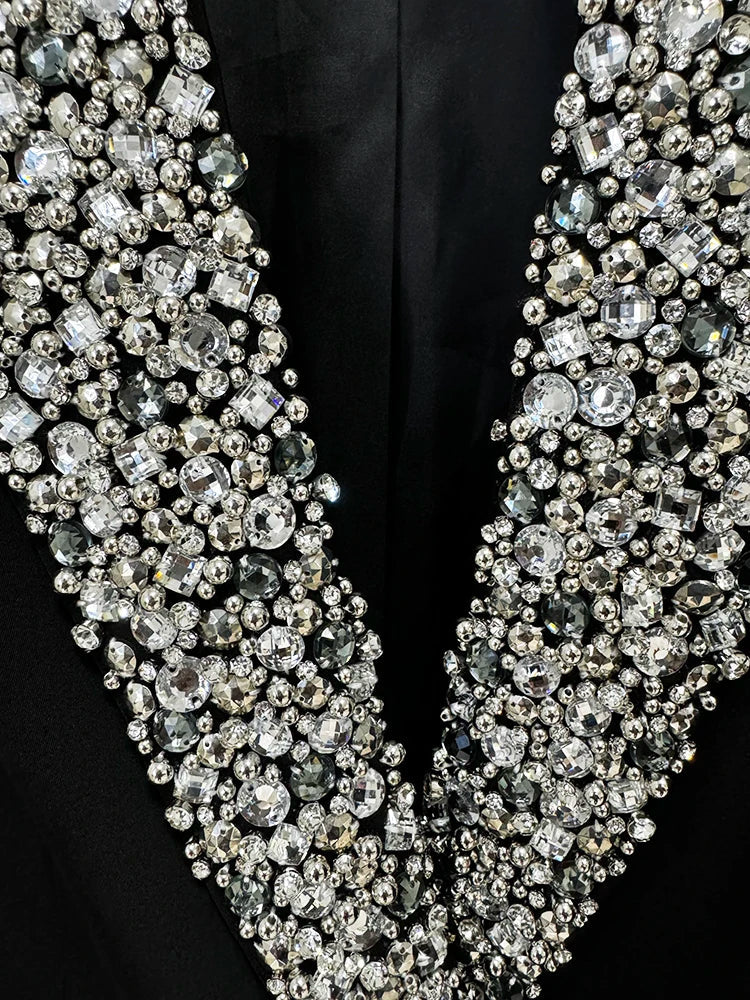 HIGH STREET Newest Fashion 2026 S/S Designer Fashion Jacket Women's Slim Fitting Luxury Rhinestone Diamonds Beaded Long Blazer