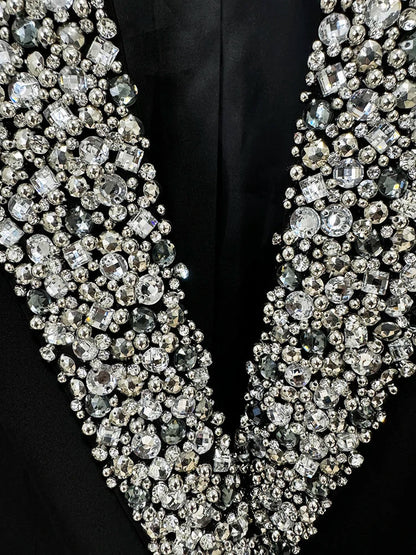 HIGH STREET Newest Fashion 2026 S/S Designer Fashion Jacket Women's Slim Fitting Luxury Rhinestone Diamonds Beaded Long Blazer