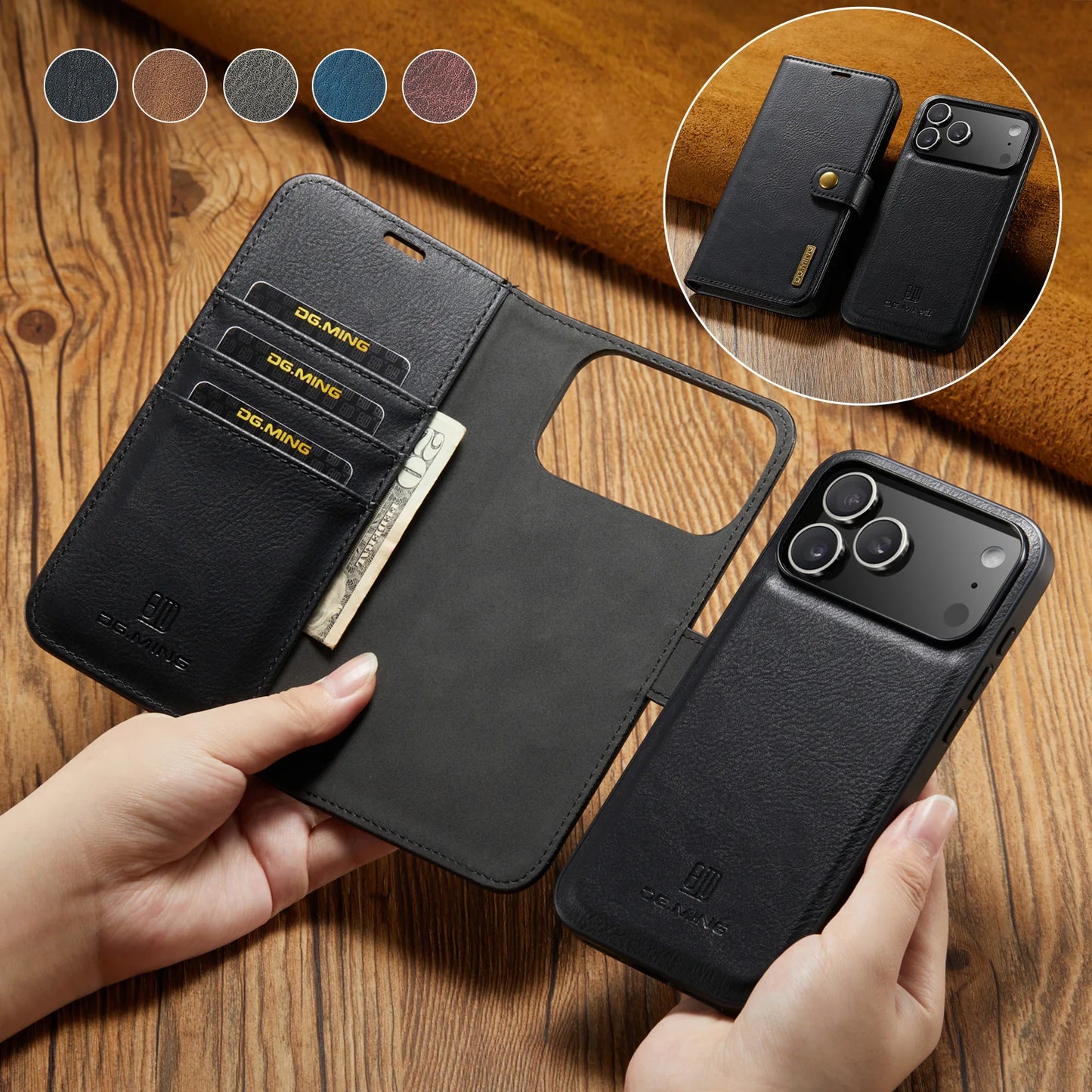 Luxury 2 in 1 Detachable Leather Case for iPhone 17 Pro Max 17 Pro 17 Air 17 Shockproof Book Bolio Magnetic Flip Cover