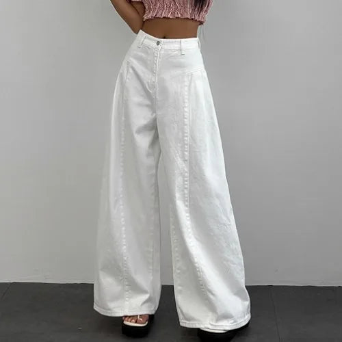 High Waist Wide Leg Denim Jeans Women Summer New Hong Kong Style Loose Lazy Big Bell Long Pants Commute Style Other Other