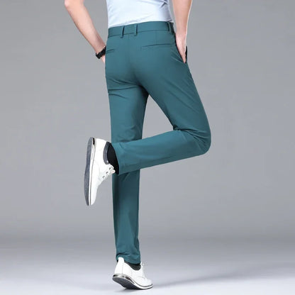 New Summer Men's Ice Silk High Stretch Business Suit Pants Male Army Green Blue Elastic Formal Office Straight Formal Trousers