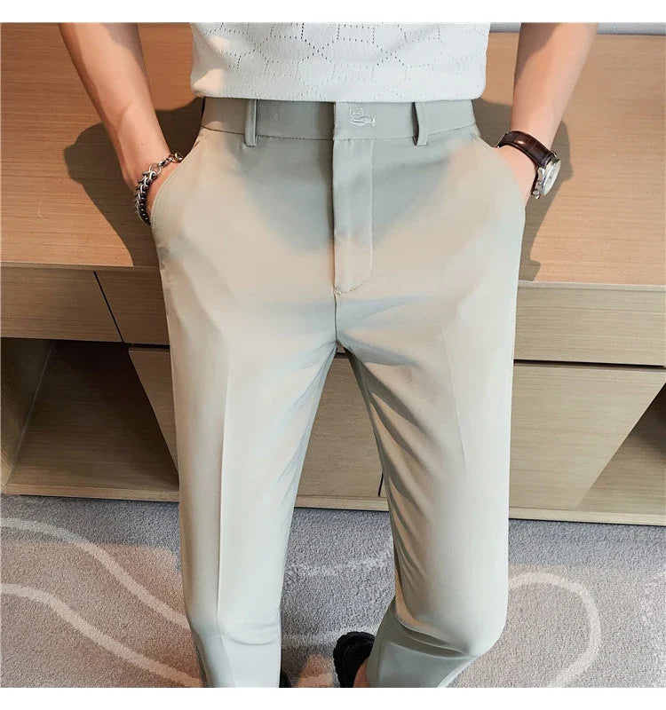 High Quality British Style Business Casual Pants Men's Spring Summer Solid Color Slim Fit Formal Wear Suit Pants Men Clothing