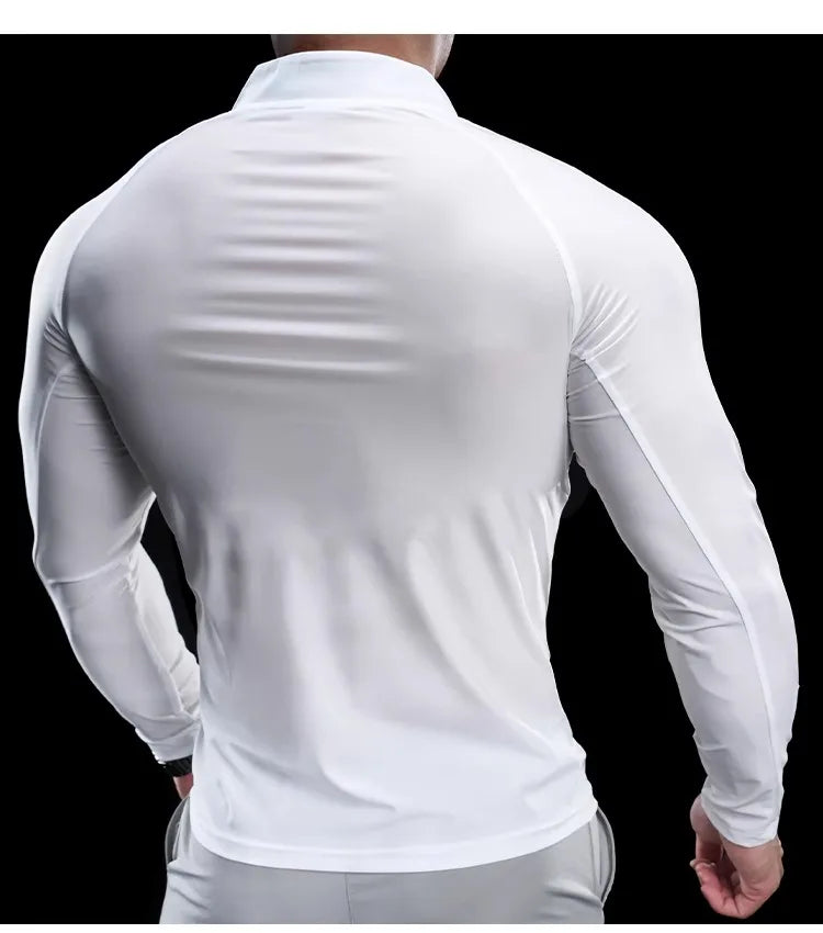 2024 New Men Sports T-shirt Gym Fitness Tops Running Training Clothes Autumn Round Neck Quick-drying Breathable Long Sleeves