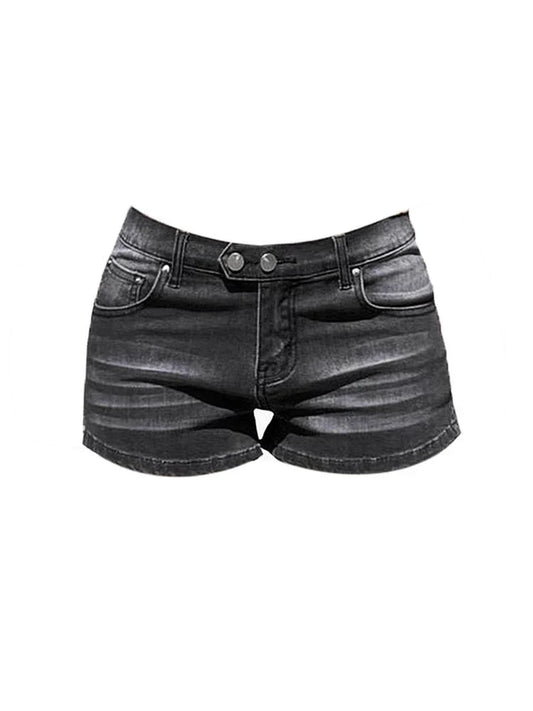 Women's Grey Denim Shorts Low Waist Mini Jeans Shorts 2000s Vintage 90s Y2k Emo Cowboy Short Pants Harajuku Clothes Summer 2024