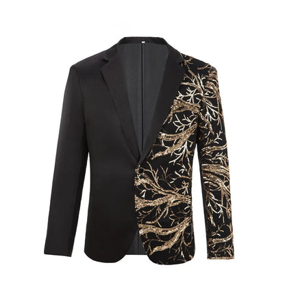 Men Sequin Jacket Glitter Tuxedo Paillette Champagne Sequined Blazer Black and Gold Jacket Performer Outfit Stage Jacket