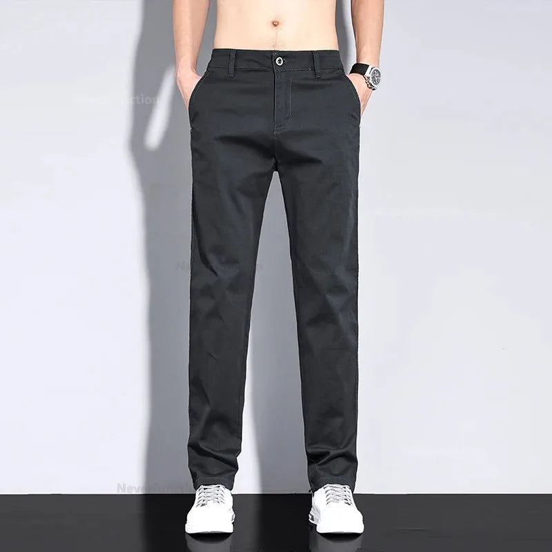 New in White Fashion Casual Pants Men's Brand Stretch Straight Comfortable Soft Male Clothes Business Work Pants