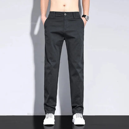 New in White Fashion Casual Pants Men's Brand Stretch Straight Comfortable Soft Male Clothes Business Work Pants