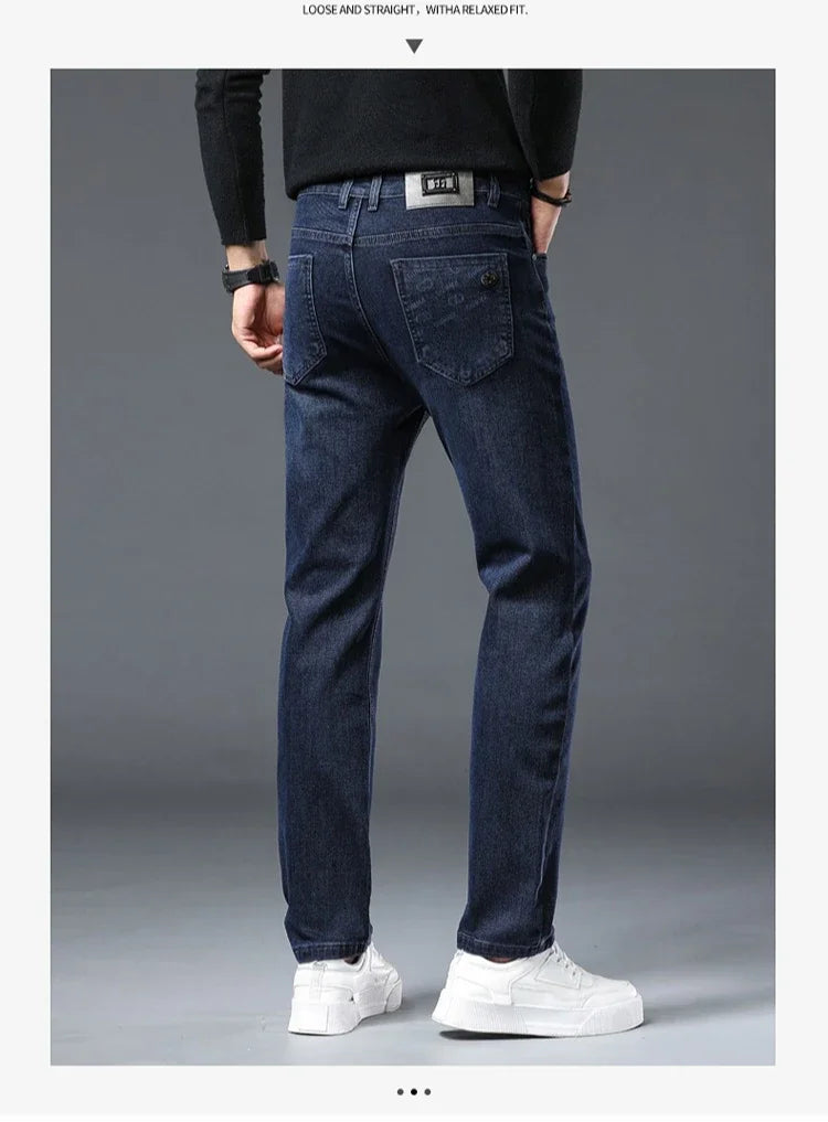 New Men's Comfortable Soft Business Fashion Straight Casual Denim Trousers Male Brand Clothing Light Luxury Stretch Slim Jeans