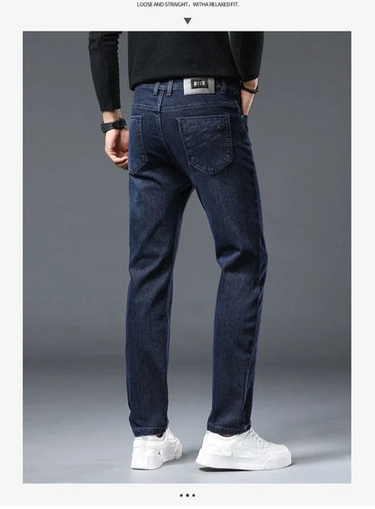 New Men's Comfortable Soft Business Fashion Straight Casual Denim Trousers Male Brand Clothing Light Luxury Stretch Slim Jeans