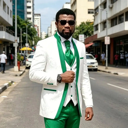 Floral Pattern Wedding Suits for Man Slim Fit Men Suits with Stand Collar 3 Pieces Groom Tuxedo Blazer Vest Pants Set 2026