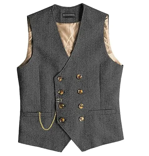 Men Suit Gray Vintage Double Breasted Blend Waistcoat For Wedding Groomsmen Banquet Men Coat