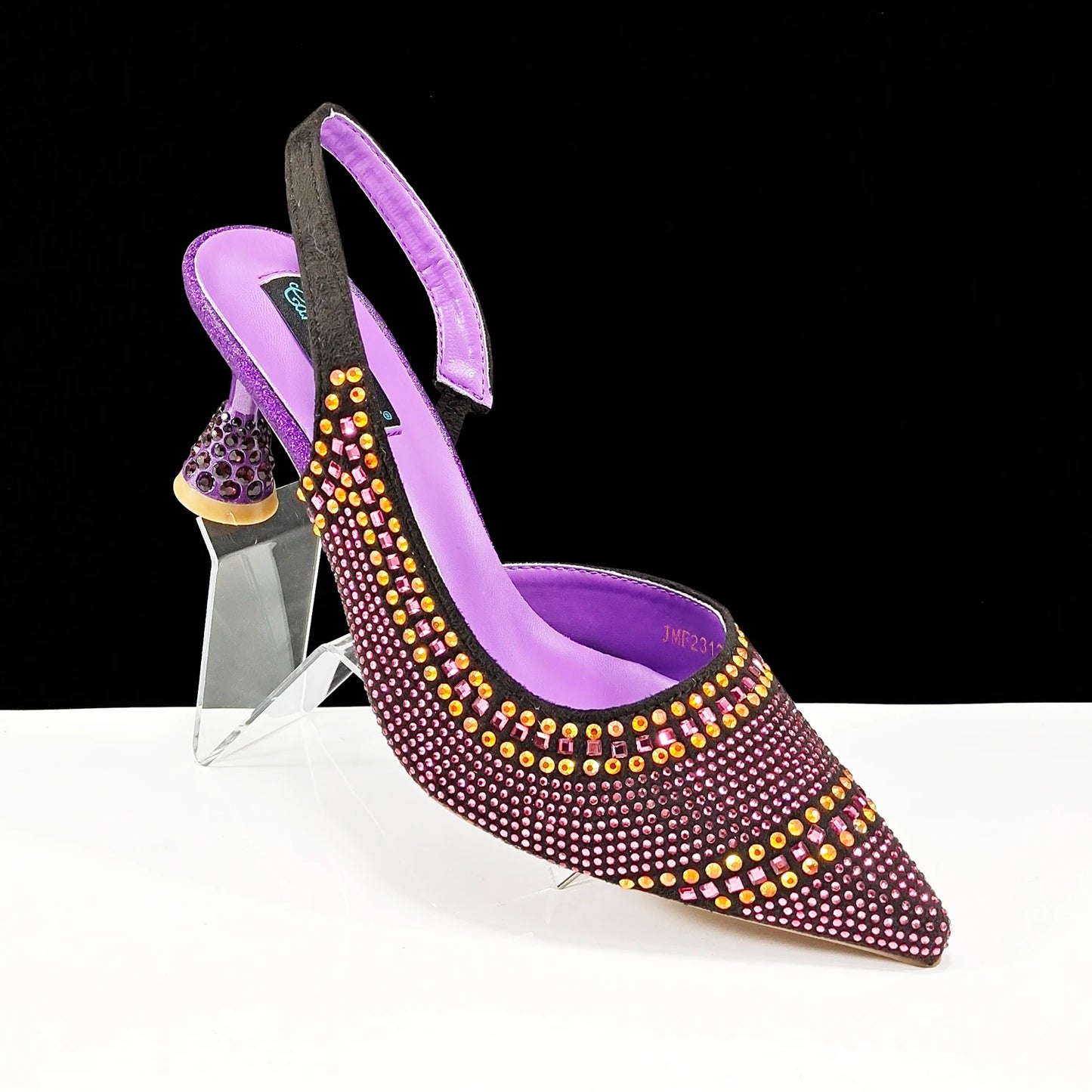 New Italian Pumps and Bag To Party 2024 INS Style Pointed-Toe Rhinestone Elegant High Heels Champagne Wedge for Women