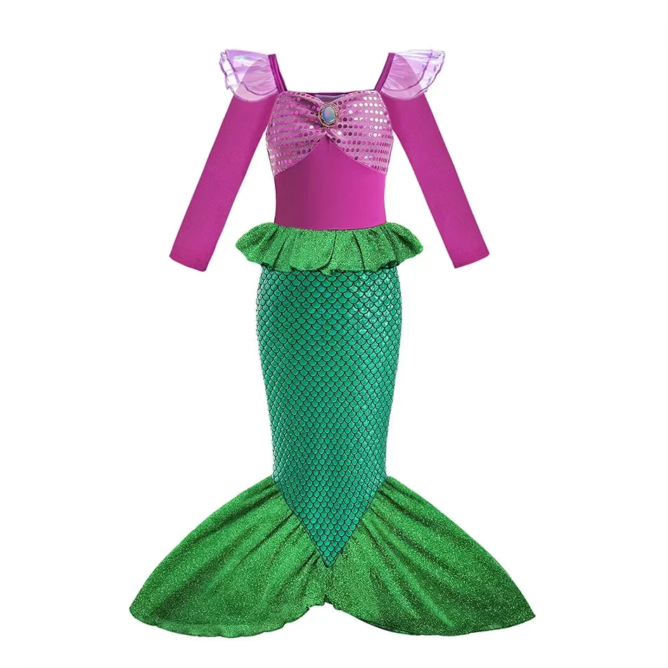 Mermaid Ariel Girls Dress Short Sleeve Tulle Cosplay Princess Costume Carnival Party Girl Princess Dress Party Dresses For Girls