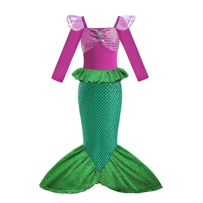 Ariel Little Mermaid Short Sleeve Tulle Dress for Girls Cosplay Princess Costume Carnival Birthday Party Outfit 2-8Y Vestido